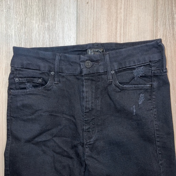 Mother Looker Ankle Fray Jeans Size 26 Guilty As Sin Distressed Black Denim - Picture 6 of 12